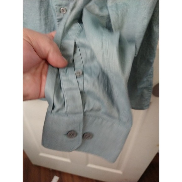 Express Men 1MX Fitted Long Sleeve Collared Button Teal Shirt. Size L - Picture 7 of 12